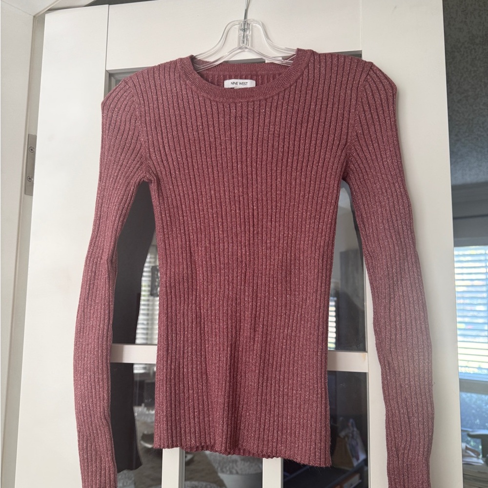 Nine West Shimmer Ribbed Knit Top in Mauve